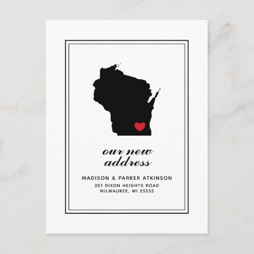 Our New Address in WI  Mark Your City WHeart Postcard