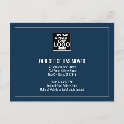Our New Address Information _ Business Logo Navy Announcement Postcard