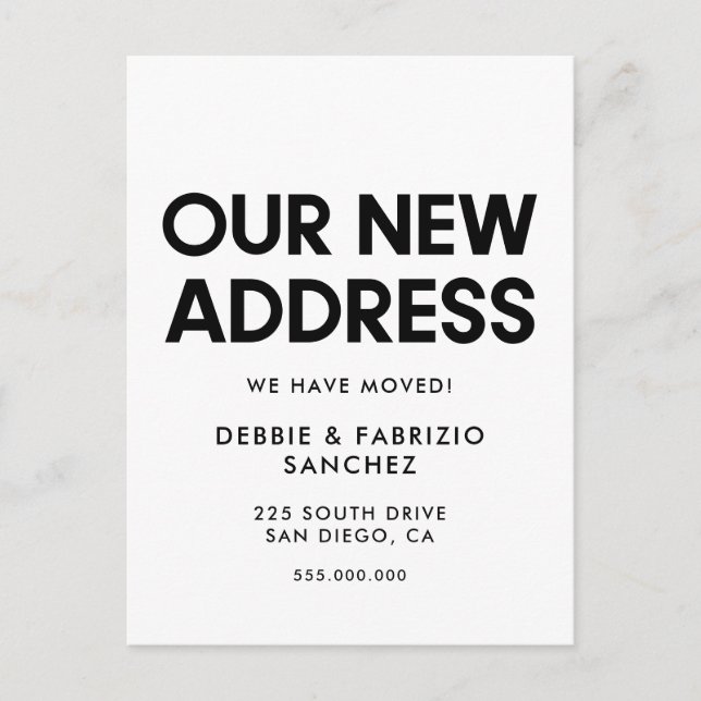 Our new address Minimalist moving announcement Postcard (Front)