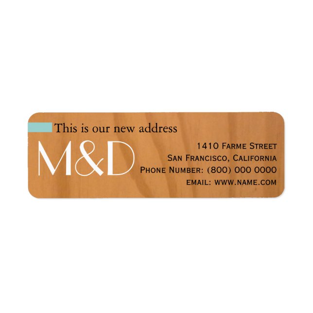 our new address, monogram label (Front)