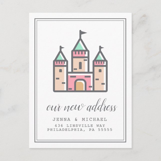 Our New Address | Pastel Castle Home Postcard (Front)