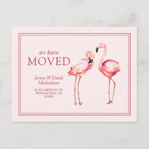 Our New Address   Pretty Pink Flamingos Postcard