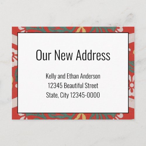Our New Address Red White Floral Announcement Postcard