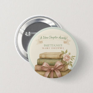 Our New Chapter Awaits Pink Bow Baby Shower Button