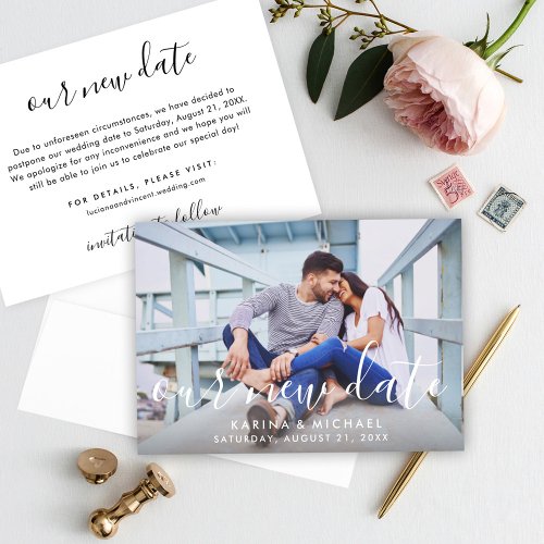 Our New Date Handwritten Script Wedding Photo Save The Date