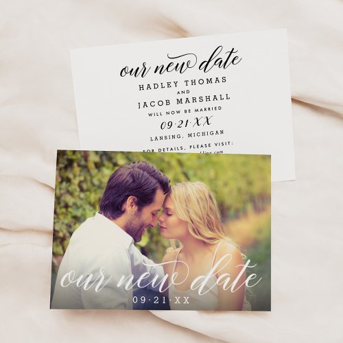 Our New Date Modern Calligraphy Wedding Photo Save The Date