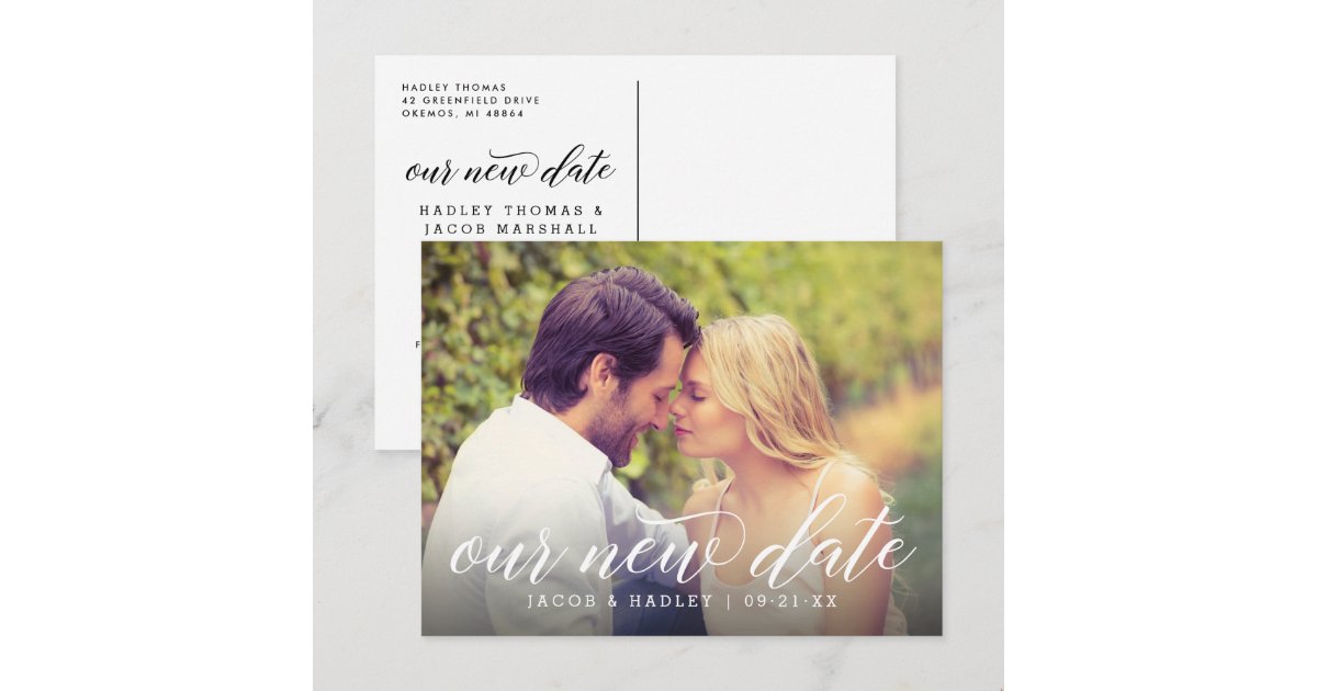 Our New Date Script Wedding Announcement Postcard | Zazzle
