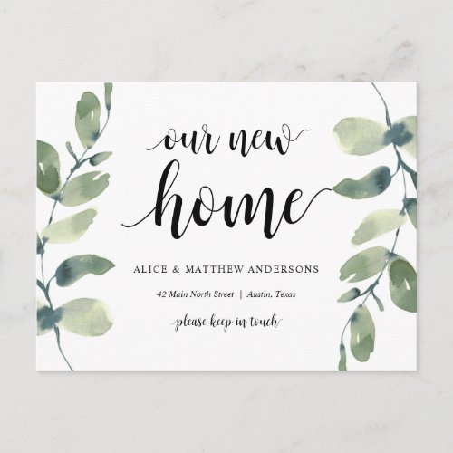 Our New Dream Home Address Announcement Greenery Postcard