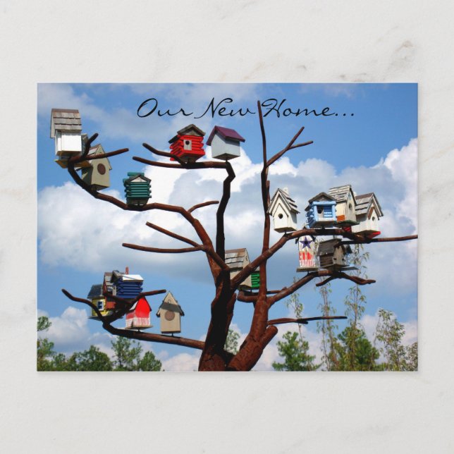 "Our New Home..." Bird Houses Announcement Postcard (Front)