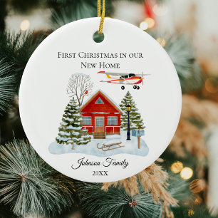 Our New Home Cessna Airplane Cute Watercolor Ceramic Ornament