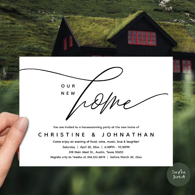 Our New Home, Cozy Lovely Housewarming Party Invitation (Our New Home, Cozy Lovely Housewarming Party Invitation Card, PDF, White Black)