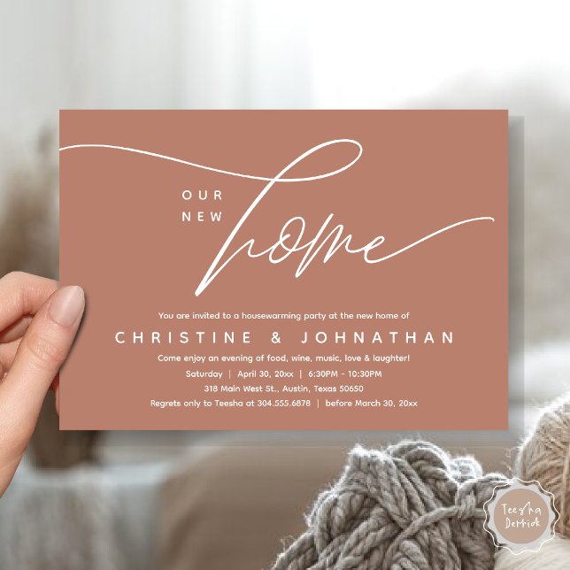 Our New Home, Cozy Lovely Housewarming Party Invitation (Our New Home, Cozy Lovely Housewarming Party Invitation Card, PDF, Earthy terracotta brown)