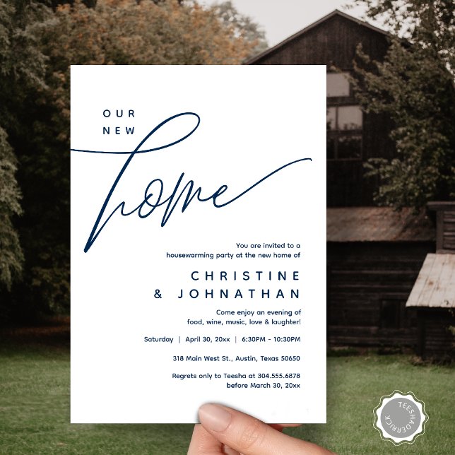 Our New Home, Cozy Lovely Housewarming Party Invitation (Our New Home, Cozy Lovely Housewarming Party Invitation Card, PDF, Portrait, Navy Blue)