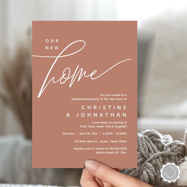 Our New Home, Cozy Lovely Housewarming Party Invitation (Our New Home, Cozy Lovely Housewarming Party Invitation Card, PDF, Portrait, Terracotta Earthy Brown)