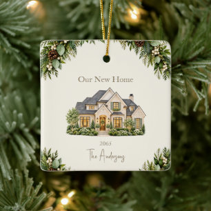Our New Home Custom House Photo Family Christmas Ceramic Ornament