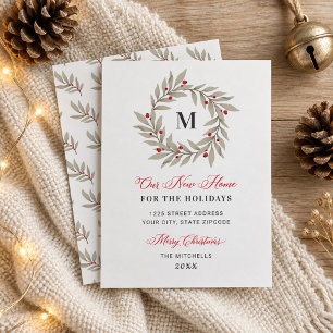 Our New Home for the Holidays Monogram Wreath Holiday Card