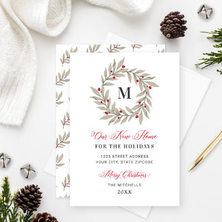 Our New Home for the Holidays Monogram Wreath Holiday Card