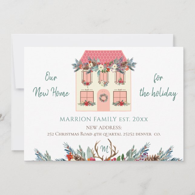 Our New Home for the holidays pink house moving Announcement (Front)