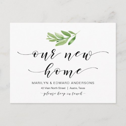 Our New Home Greenery Moving Announcement Postcard