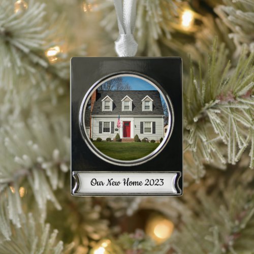 Our New Home Personalized Holiday Photo Keepsake Silver Plated Banner Ornament