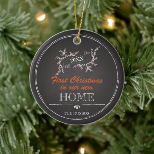 Our New Home Personalized Rustic Chalkboard Xmas Ceramic Ornament