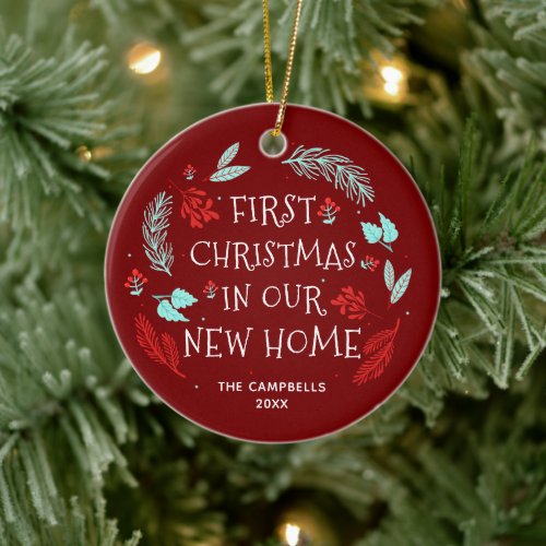 Our New Home Personalized Rustic Housewarming Gift Ceramic Ornament