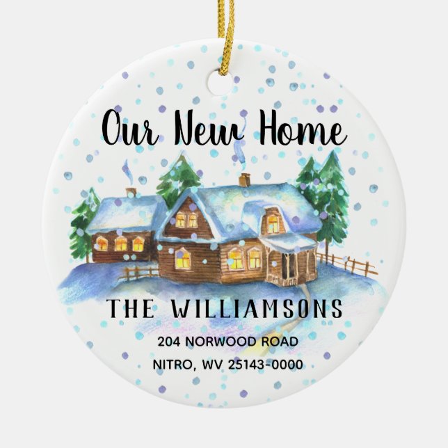 Our New Home Photo Address Holiday Keepsake Ceramic Ornament (Front)