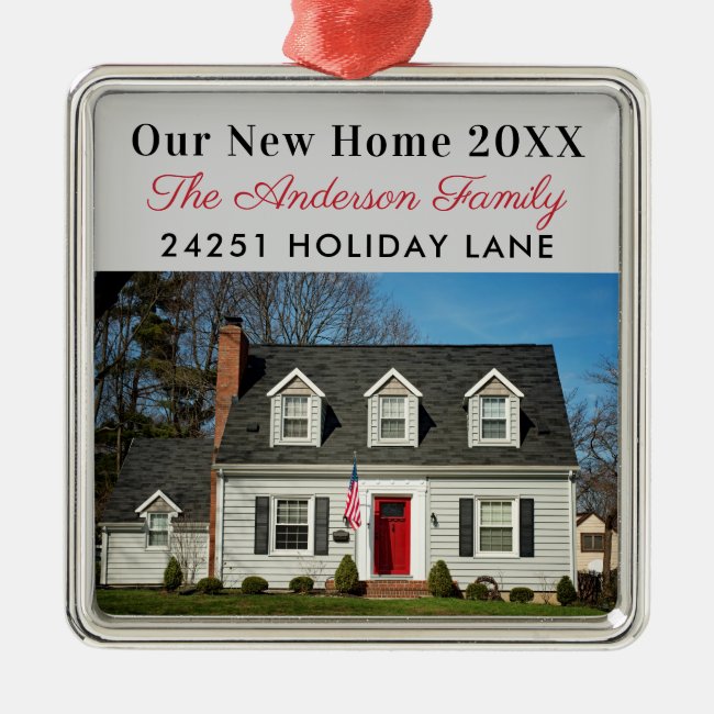 Our New Home Photo Address Holiday Keepsake Metal Ornament