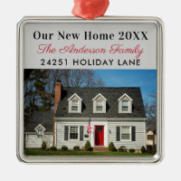 Our New Home | Photo Address Holiday Keepsake Metal Ornament