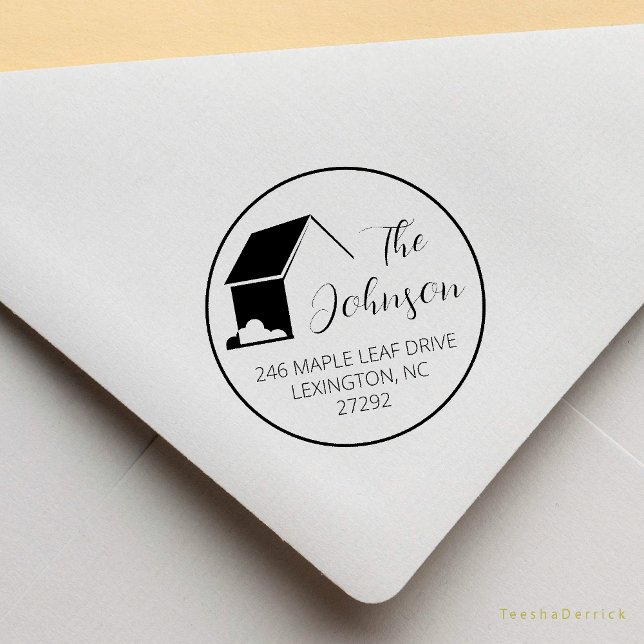 Our New House Address Announcement Round  Rubber Stamp (Our New House Address Announcement Modern Rustic Round Rubber Stamp)