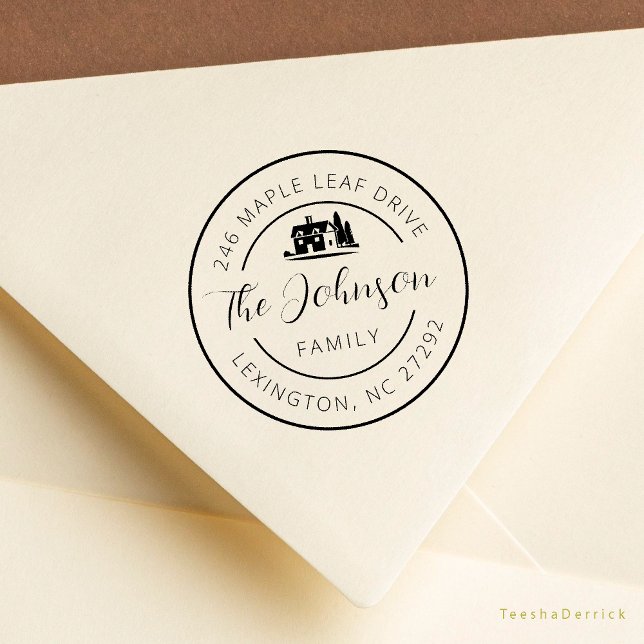 Our New House Address Announcement Round  Rubber Stamp (Our New House Address Announcement Modern Rustic Round Rubber Stamp)