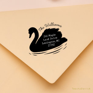 Our New House Announcement Swan Return Address Rubber Stamp