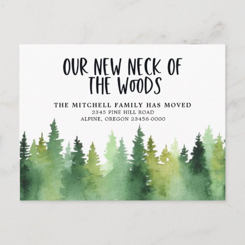 Our New Neck of the Pine Trees  Moving   Announcement Postcard