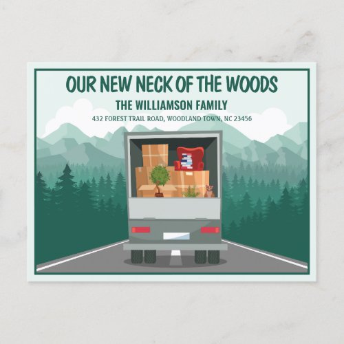 Our New Neck of the Woods Green Forest Moving Announcement Postcard