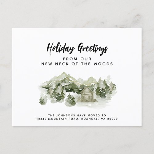 Our New Neck of the Woods Holiday Moving Announcement Postcard