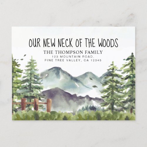 Our New Neck of the Woods Moving Watercolor Announcement Postcard