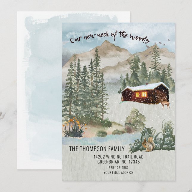 Our New Neck of the Woods Pine Cabin Moving Invitation (Front/Back)
