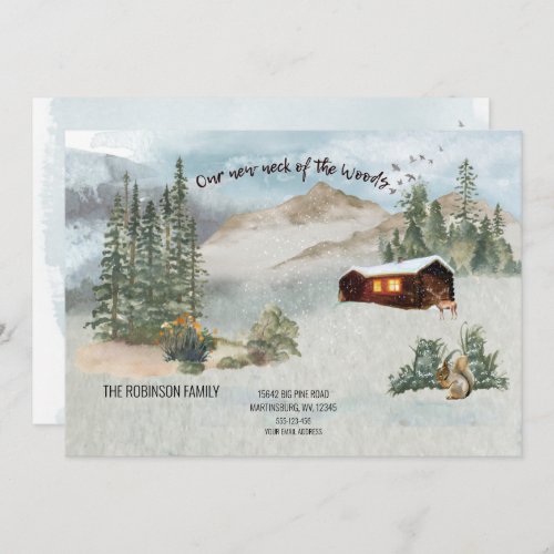 Our New Neck Of the Woods Pine Forest Cabin Moving Note Card