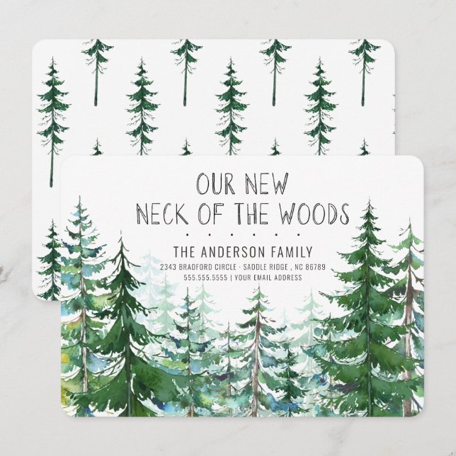 Our New Neck of the Woods Pine Spruce Trees Moving Invitation (Front/Back)