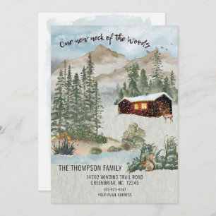 Our New Neck of the Woods Pine Tree Cabin Moving Note Card