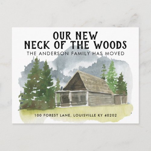 Our New Neck of the Woods Trees Mountain Moving Announcement Postcard