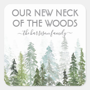 Our New Neck Of The Woods Watercolor Pine Forest Square Sticker