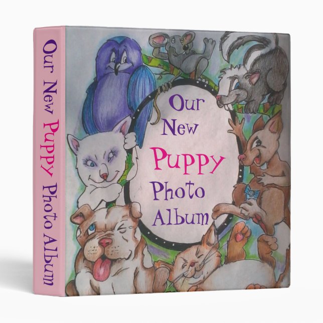 'Our New 'Puppy' Photo Album' in Pink 3 Ring Binder (Front/Spine)
