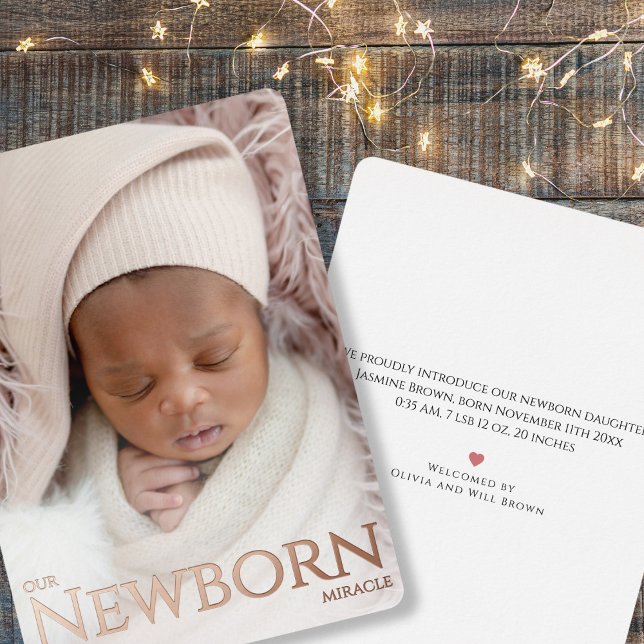 Our Newborn Miracle Foil Birth Announcement Card (Creator Uploaded)