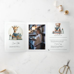 Our Next Chapter Baby Shower Photo Tri-Fold Invitation
