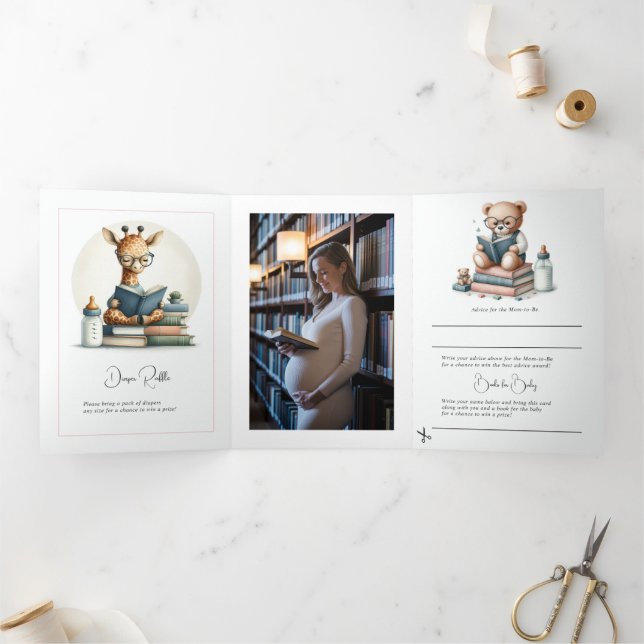 Our Next Chapter Baby Shower Photo Tri-Fold Invitation (Inside)