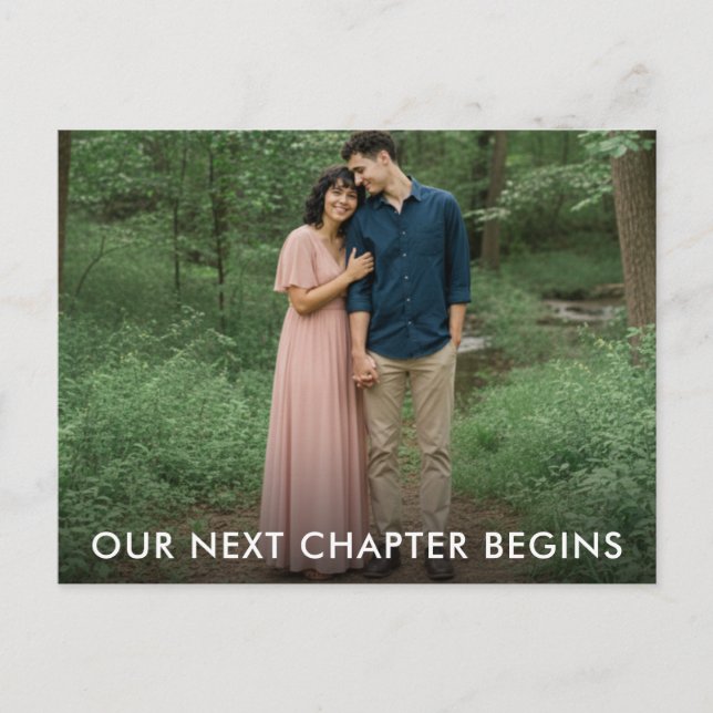 Our Next Chapter Begins Photo Save the Date Announcement Postcard (Front)