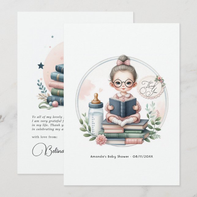 "Our Next Chapter" Book-Themed Baby Shower Thank You Card (Front/Back)