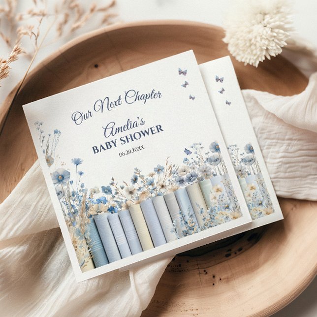 Our Next Chapter Gentle Azure Literary Bloom Napkins (Creator Uploaded)