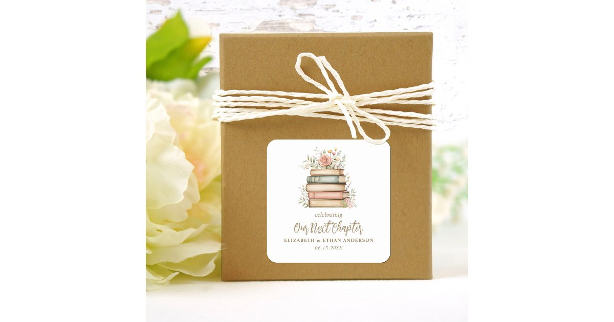 Our Next Chapter Storybook Baby Shower Party Square Sticker | Zazzle